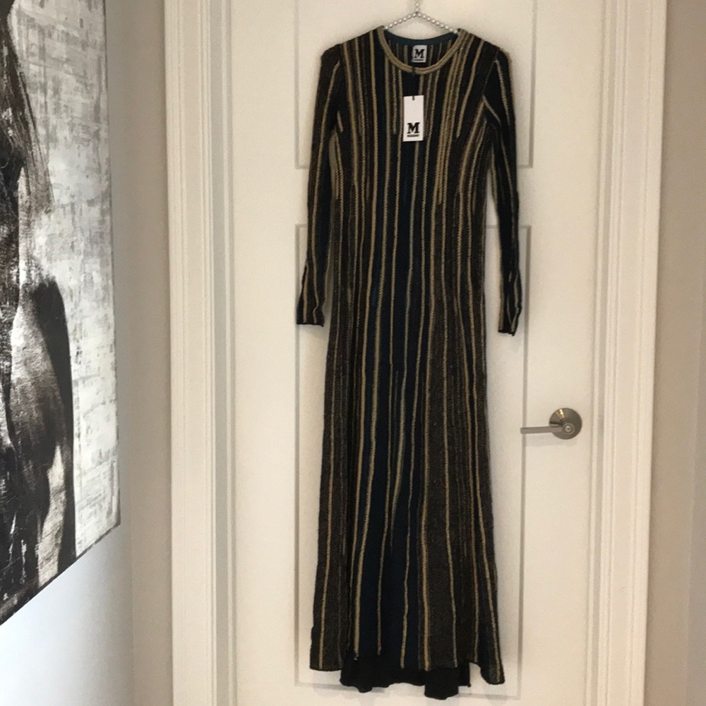 NEW M MISSONI BLACK & GOLD LongSleeve DRESS w/Slip